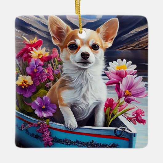 Chihuahua auf dem Paddle: Ein Landschaftliches Abe Keramikornament (Vorderseite)