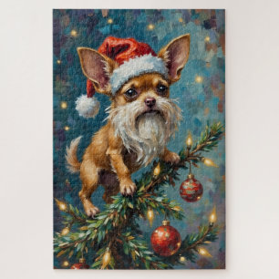 Chihuahua auf dem Weihnachtsbaumhut sitzend Puzzle