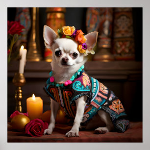 Chihuahua auf einem Altar für Tag der Toten Poster