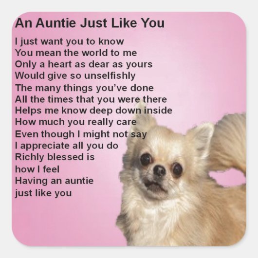 Chihuahua Auntie Gedicht Quadratischer Aufkleber (Vorderseite)
