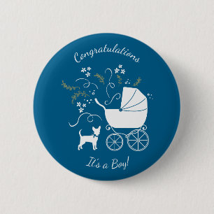 Chihuahua Baby Shower Blue Boy Dog Button