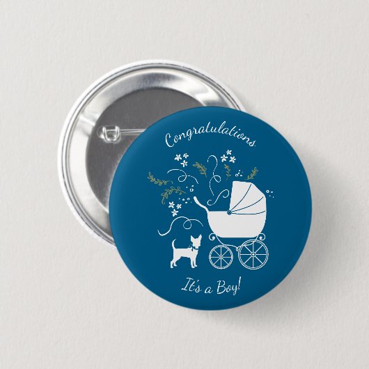 Chihuahua Baby Shower Blue Boy Dog Button (Vorne & Hinten)