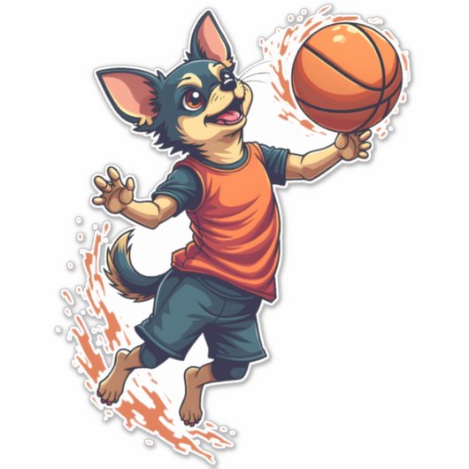 Chihuahua Basketball Player Sport Dunk Aufkleber (Vorderseite)