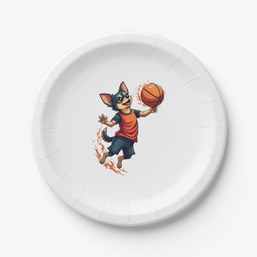 Chihuahua Basketball Player Sport Dunk Pappteller (Vorderseite)