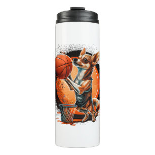 Chihuahua Basketball Player Sport Dunk Thermosbecher
