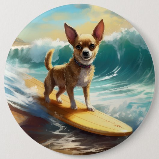 Chihuahua Beach Surfmalerei Button (Vorderseite)