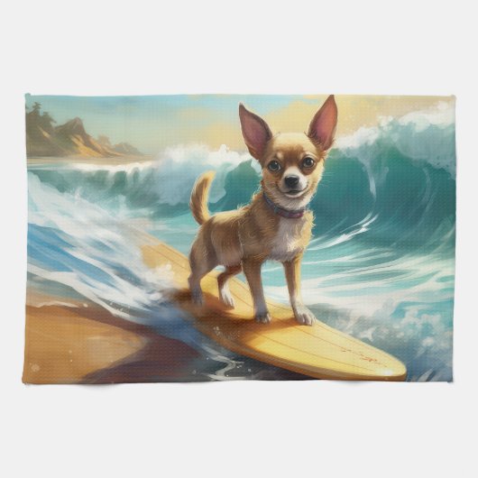 Chihuahua Beach Surfmalerei Geschirrtuch (Horizontal)