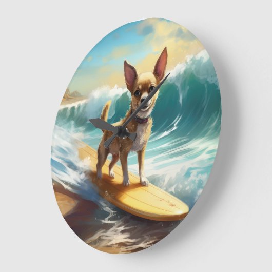 Chihuahua Beach Surfmalerei Große Wanduhr (Winkel)