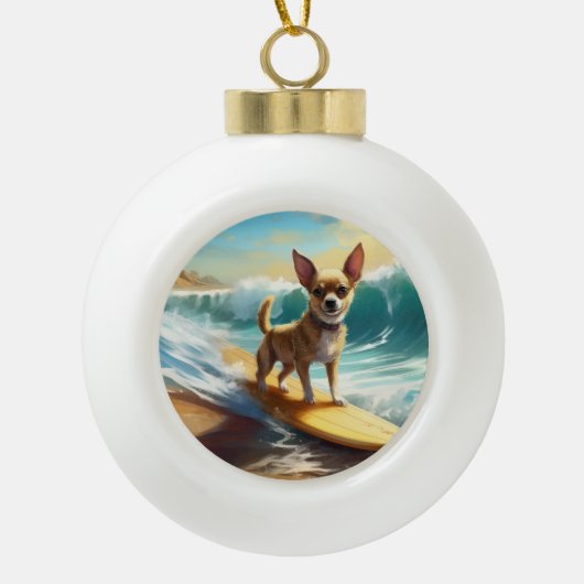Chihuahua Beach Surfmalerei Keramik Kugel-Ornament (Vorderseite)