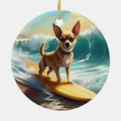 Chihuahua Beach Surfmalerei Keramik Ornament (Hinten)