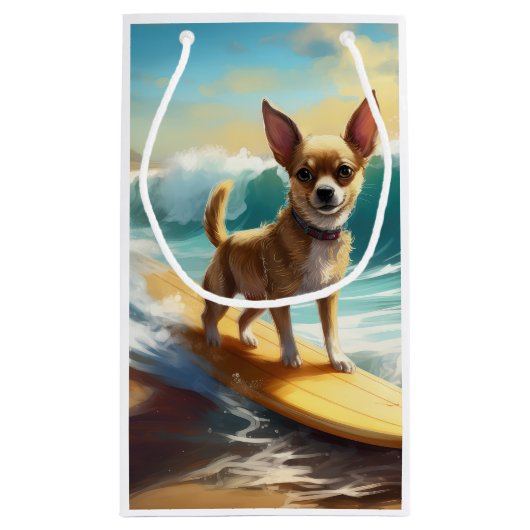 Chihuahua Beach Surfmalerei Kleine Geschenktüte (Rückseite)