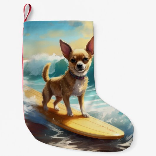 Chihuahua Beach Surfmalerei Kleiner Weihnachtsstrumpf (Vorderseite)