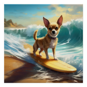 Chihuahua Beach Surfmalerei Poster