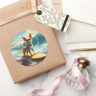 Chihuahua Beach Surfmalerei Runder Aufkleber