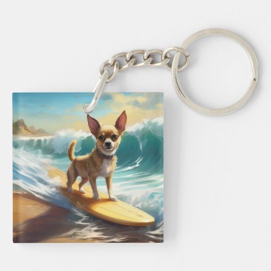 Chihuahua Beach Surfmalerei Schlüsselanhänger (Rückseite)