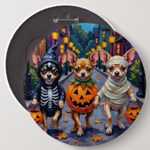 Chihuahua beim Trick-or-Treat in Halloween-Kostüme Button