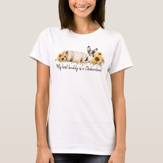 Chihuahua Best Buddy Sunflower Wassercolor T-Shirt (Vorderseite)