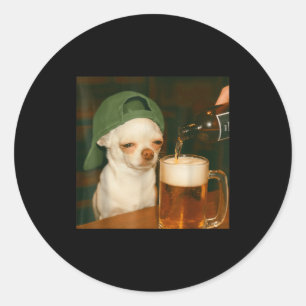 Chihuahua Bier Lustiges Meme Hund Reaktion Humor H Runder Aufkleber