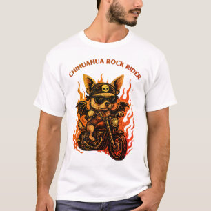 Chihuahua Biker Dog auf Motorrad mit Flammen T-Shirt