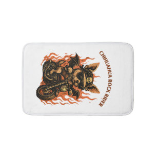 Chihuahua-Biker-Hund auf Motorrad mit Flammen Badematte