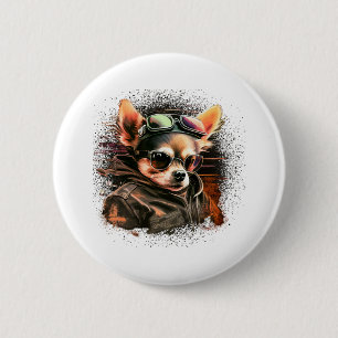 Chihuahua Biker Motorcyer Riding Dog Vater Button
