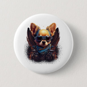 Chihuahua Biker Motorcyer Riding Dog Vater Button
