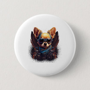 Chihuahua Biker Motorcyer Riding Dog Vater Button