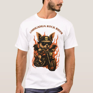 Chihuahua-Bikerhund auf Motorrad mit Flammen T-Shirt