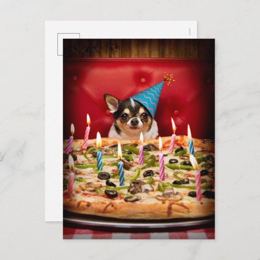 Chihuahua Birthday Pizza Pie Einladungspostkarte (Vorne/Hinten)