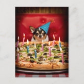 Chihuahua Birthday Pizza Pie Einladungspostkarte (Vorderseite)