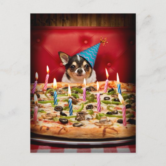 Chihuahua Birthday Pizza Pie Einladungspostkarte (Vorderseite)