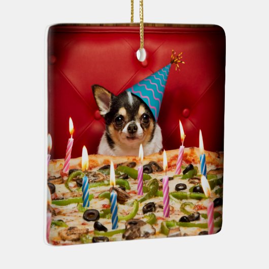 Chihuahua Birthday Pizza Pie Keramikornament (Rechts)