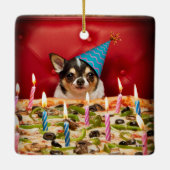 Chihuahua Birthday Pizza Pie Keramikornament (Rückseite)