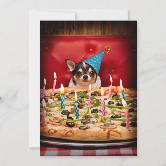 Chihuahua Birthday Pizza Pizza Einladung (Vorderseite)