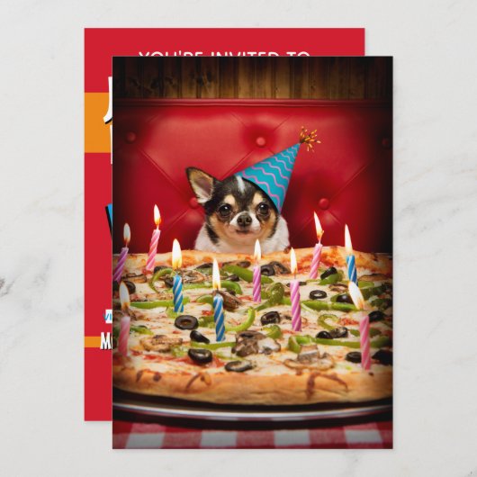 Chihuahua Birthday Pizza Pizza Einladung (Vorne/Hinten)