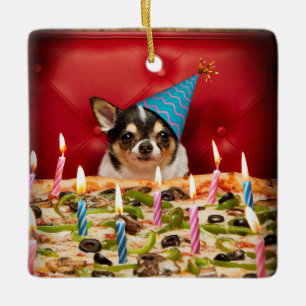Chihuahua Birthday Pizza Pizza Keramikornament