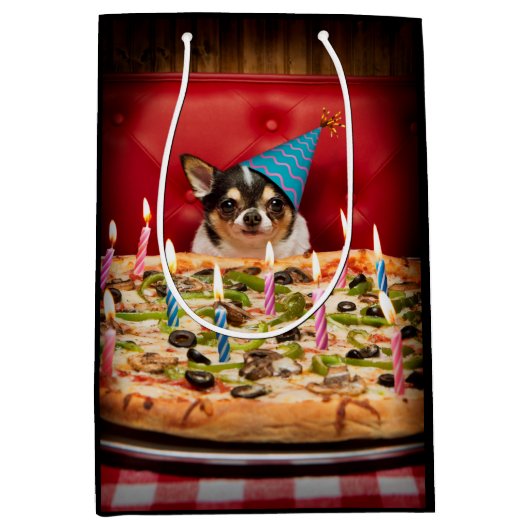 Chihuahua Birthday Pizza Pizza Mittlere Geschenktüte (Vorderseite)
