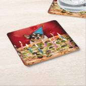 Chihuahua Birthday Pizza Pizza Rechteckiger Pappuntersetzer (angewinkelt)