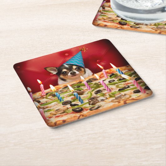 Chihuahua Birthday Pizza Pizza Rechteckiger Pappuntersetzer (angewinkelt)