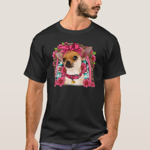 Chihuahua-Blumen-Regenbogen-Rindfleder-und-Serape- T-Shirt