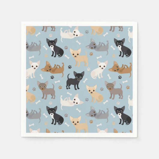 Chihuahua Bones and Paws Blue Napkins Serviette (Vorderseite)