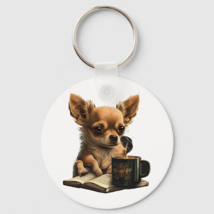 Chihuahua Buch Kaffee Tee Lesen Schlüsselanhänger