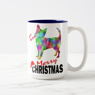 Chihuahua & Candy Cane Frohe Weihnachten Kaffeetas Zweifarbige Tasse