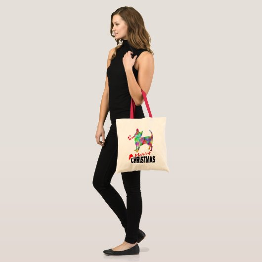 Chihuahua & Candy Cane Merry Christmas Tote Bag Tragetasche (Vorderseite (Model))