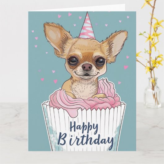 Chihuahua Cartoon Anime Cupcake Paws Karte (Gelbe Blume)