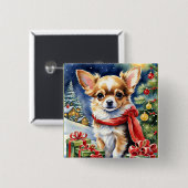 Chihuahua Celebrates Weihnachten Button (Vorne & Hinten)