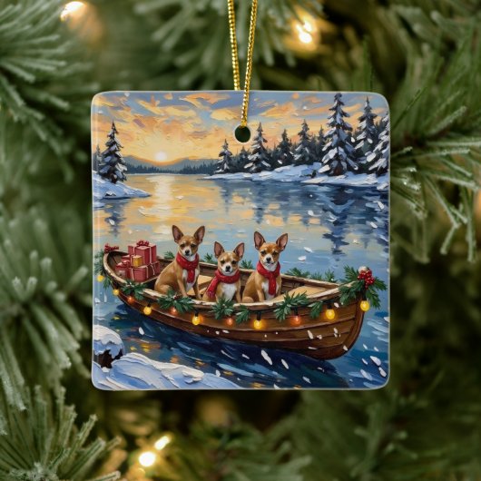 Chihuahua Christmas Boat Holiday Keramikornament (Baum)
