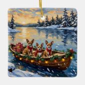 Chihuahua Christmas Boat Holiday Keramikornament (Vorderseite)