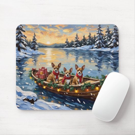 Chihuahua Christmas Boat Holiday Mousepad (Mit Mouse)
