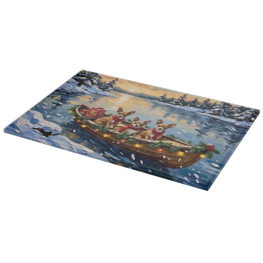 Chihuahua Christmas Boat Holiday Schneidebrett (Ecke)